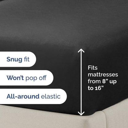 Skiennix Full XL Bed Sheet Set - 4-Piece Soft, Breathable & Cooling Bedding - Hotel Luxury, Deep Pockets, Fade & Wrinkle Free - Black