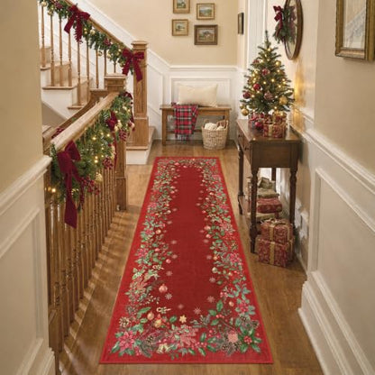 Red Christmas Runner Rug 2.6x8 ft Non-Slip Holiday Indoor Carpet Hallway Entryway