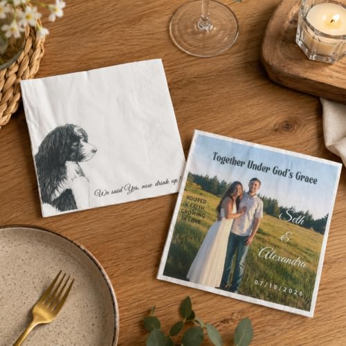Personalized Cocktail Napkins - Custom Logo & Text Bulk Pack for Party Wedding