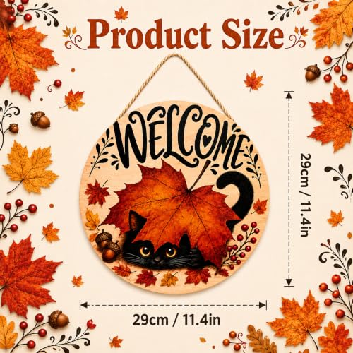 Fall Decor - Autumn Welcome Sign for Front Door - Orange Black - Thanksgiving Wreath