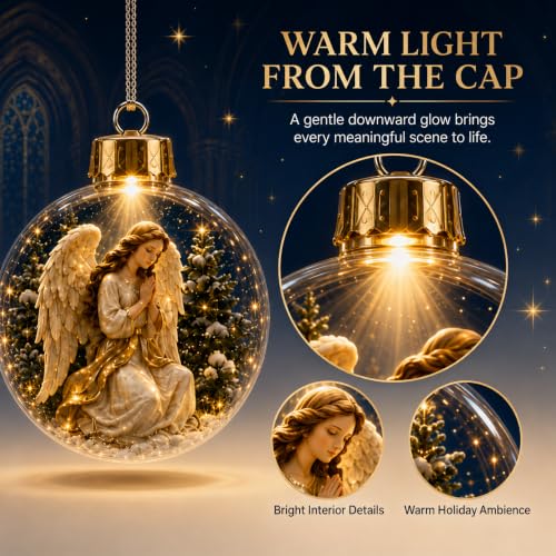 Lighted Christian Christmas Ornaments Set with Faith-Inspired Scenes - Variation B9