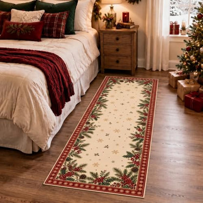 Christmas Area Rug for Living Room Hallways 2 x 6 ft - Rustic Holiday Decor