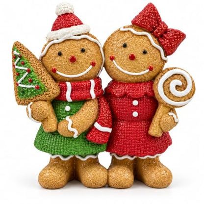 Christmas Gingerbread Couple Figurine - Indoor Resin Holiday Decoration