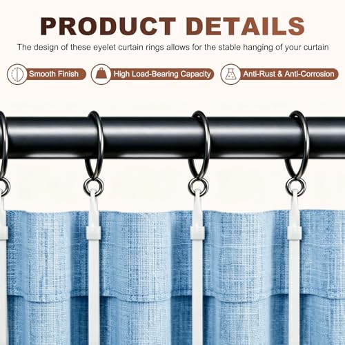 Cyan Metal Curtain Rings with Eyelet - 2 Inch Interior Diameter, Pack of 50