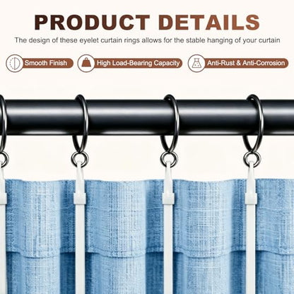 Cyan Metal Curtain Rings with Eyelet - 2 Inch Interior Diameter, Pack of 50