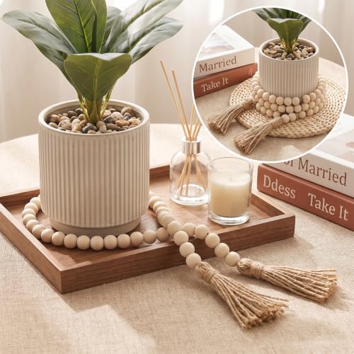 Wood Bead Garland Set with Tassels - Rustic Farmhouse Decor, 29 Inches, 3 Pieces