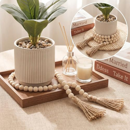 Wood Bead Garland Set with Tassels - Rustic Farmhouse Decor, 29 Inches, 3 Pieces