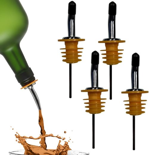Liquor Pour Spouts with Dust Caps for Wide Neck Bottles Requiring XL Corks, 4-Pack, Free Flow for Accurate Shots, Leakproof, No Drip Flow Control, Whiskey Vodka Tequila, Home & Bartender Use, USA Made