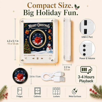 Christmas Mini Vinyl Record Music Player with Fridge Magnets - Classic Christmas