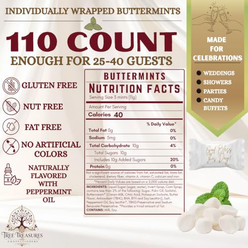 110 Count Bless This Day Faith Mints - Individually Wrapped Butter Mints for Baptism & Religious Celebrations