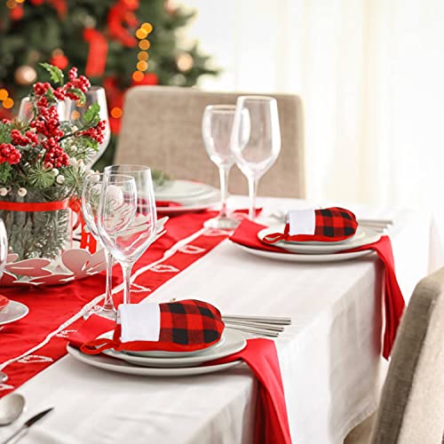 Mini Christmas Stockings Set of 12 - Red Buffalo Plaid Holiday Decor