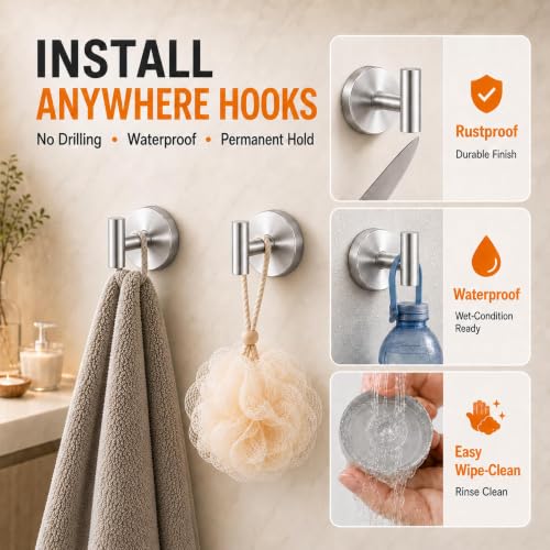 Heavy Duty Suction Cup Hooks for Glass Doors - Silver