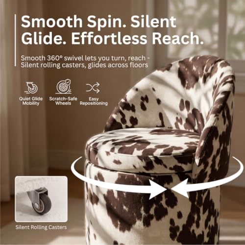 LukeAlon Cow Print Storage Ottoman with Wheels, Versatile & Modern