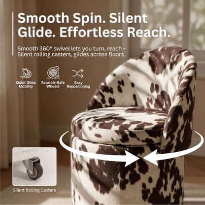 LukeAlon Cow Print Storage Ottoman with Wheels, Versatile & Modern