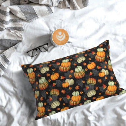 White Fall Maple Leaf Pumpkin Pillow Case 20x30 Inches with Zipper – Soft Plush Fabric