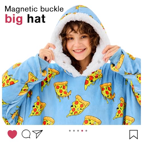 Oversized Wearable Blanket Hoodie for Women and Mom Glacial Blue Pizza