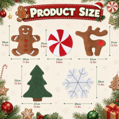 Christmas Throw Pillows 5 Pack - Cute Xmas Tree Candy Gingerbread Reindeer Snowflake Plush Decor - Variation of THIS listing