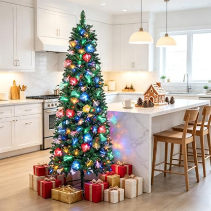 6 FT Pre-Lit Christmas Tree with Fiber Optic Lights, 245 LED Indoor Outdoor