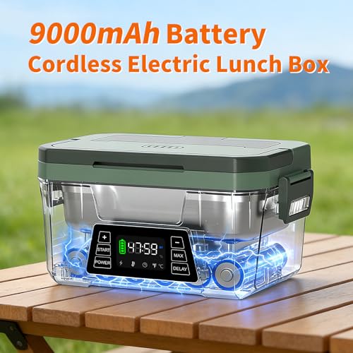 Monteka Cordless Electric Lunch Box - Dark Green, Rechargeable Food Warmer with Scheduled Heating & Keep Warm Function
