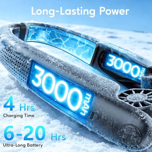 Portable Neck Fan Black with Cooling Plates, 6000mAh Rechargeable, 1-100 Speed