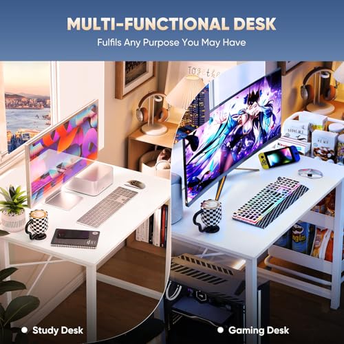 Small 32 Inch Computer Desk with X-Shaped Reinforcement - All White