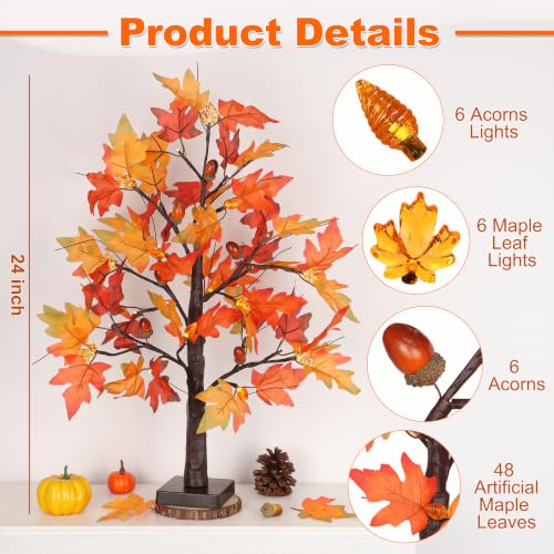 Set A 2-Pack 24-Inch Lighted Fall Maple Trees for Thanksgiving Decor