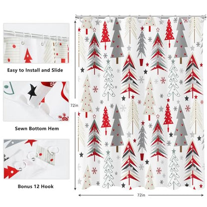 Christmas Shower Curtain Waterproof Fabric Holiday Bathroom Decor 72x72 Inches