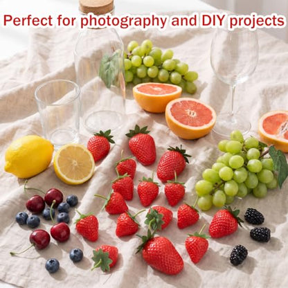 120Pcs Artificial Strawberry Decorations for Home & Party Decor, Realistic Faux Fruits Set