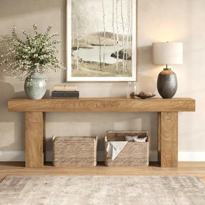 Extra Long Console Table 78.7-Inch Natural Oak Brown Entryway Sofa Hallway