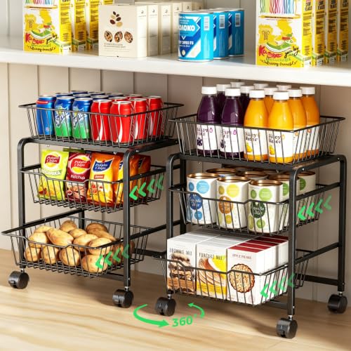 3-Tier Pull-Out Rolling Pantry Organizer with Wheels - Adjustable Storage Cart - Variation 1
