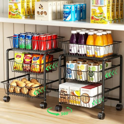 3-Tier Pull-Out Rolling Pantry Organizer with Wheels - Adjustable Storage Cart - Variation 1