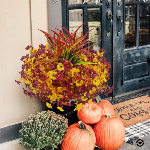 Artificial Fall Flowers Set - UV Resistant Autumn Mums for Outdoors, 12 Bundles Fall Colors