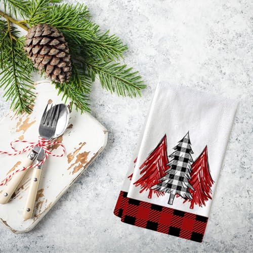 Christmas Kitchen Towels Set of 4 16x24 Inch Holiday Dish Cloths Absorbent Cotton