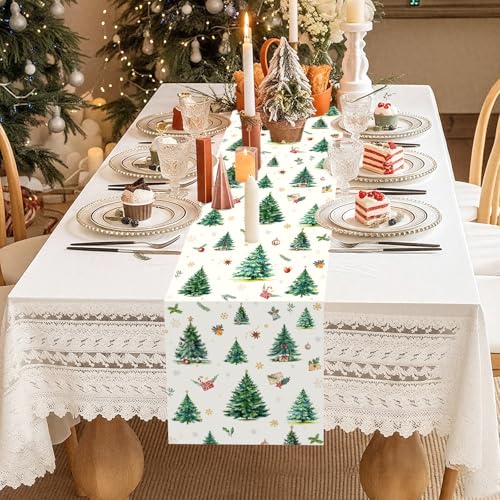 Christmas Table Runner Green Xmas Tree Design 14x108 Inch Disposable Holiday Decor - Set of 6