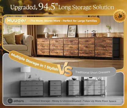 Large Rustic Brown 94.5 Inch Extra Long Dresser for Bedroom Storage