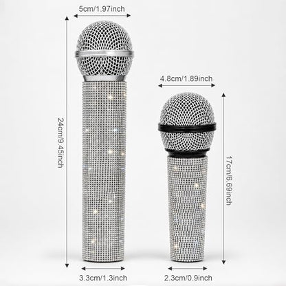 2-Pack Fake Microphone Props for Stage Costume Party Cosplay Silver