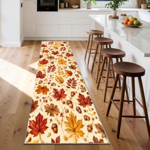 Autumn Leaf Acorn Runner Rug 3x12 Fall Country Floor Mat for Thanksgiving - Pattern-7