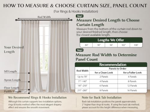Semi Sheer Pinch Pleated Linen Curtains for Living Room 84 Inches - Natural, Pack of 2