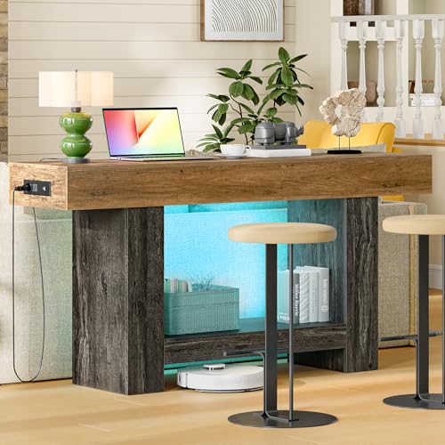 Narrow Farmhouse Entryway Table with RGB Smart Lights & Charging Station
