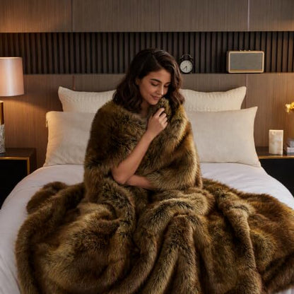 Faux Fur Throw Blanket 60x80 Brown Plush Warm Cozy Bed Couch Decor