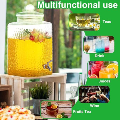 5 Gallon Glass Drink Dispenser with Spigot for Parties - Hammered Design