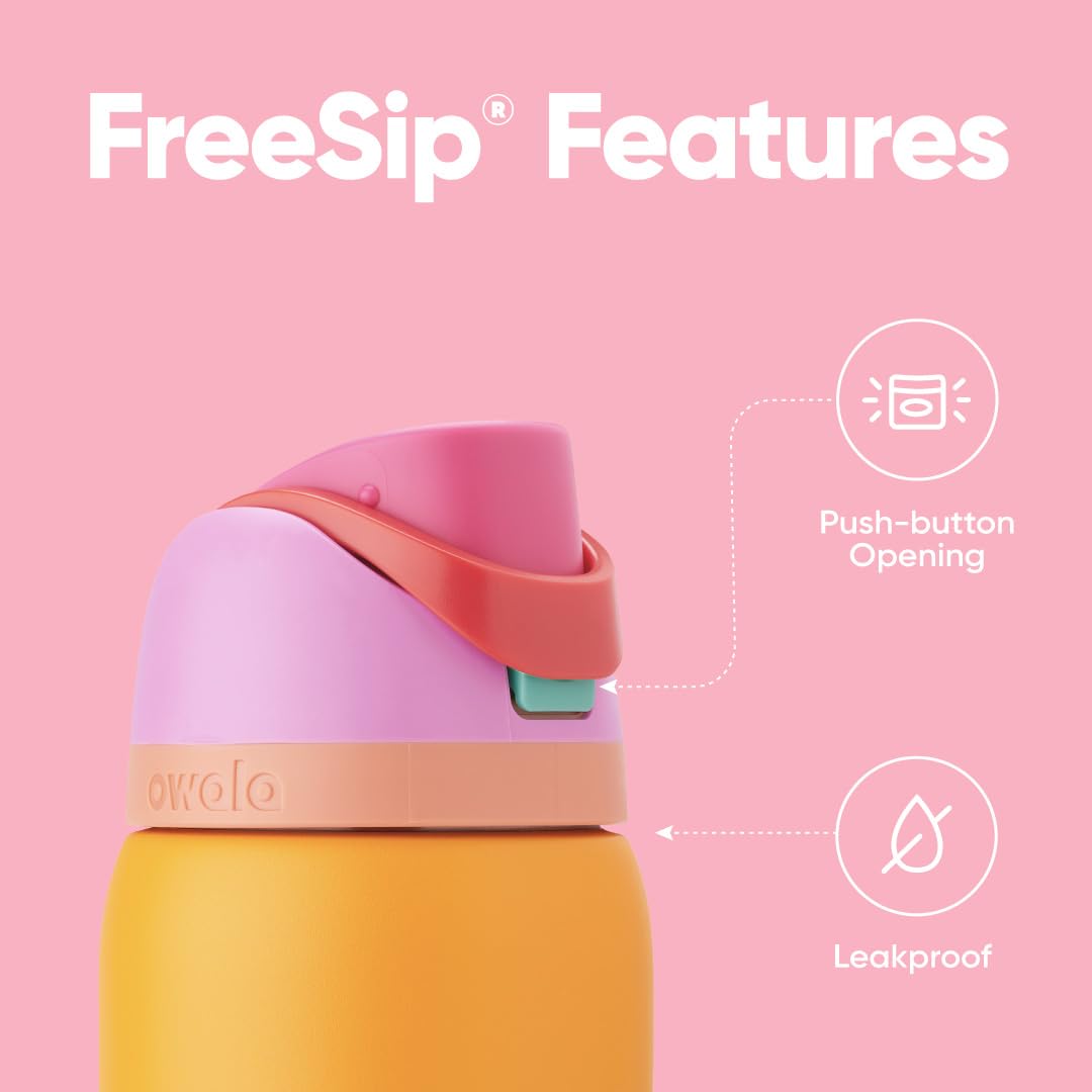 Owala FreeSip Insulated Stainless Steel Water Bottle with Straw for Sports, Travel, and School BPA-Free Sports Water Bottle, 32 oz, Tropical