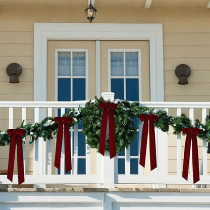 Christmas Garland Ties with Velvet Bows - Burgundy, 6 Pack