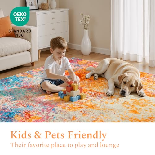 Rainbow Washable Runner Rug 2x6 Feet for Hallway Kitchen - Colorful Non-Slip Mat
