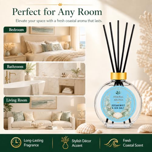 Herbal Aroma Ocean Mist & Sea Salt Home Fragrance Set - Reed Diffuser & Spray