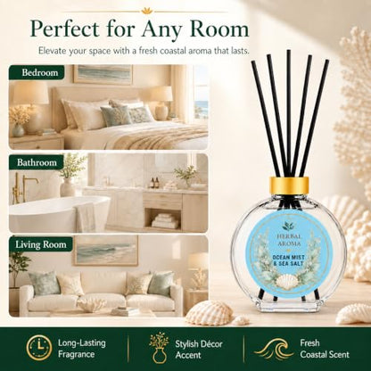 Herbal Aroma Ocean Mist & Sea Salt Home Fragrance Set - Reed Diffuser & Spray
