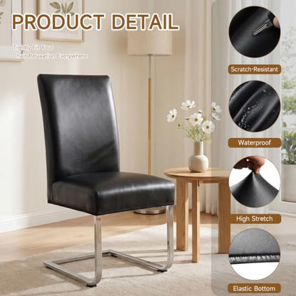 Waterproof PU Leather Dining Chair Covers Set of 4 - Black, Elastic Fit