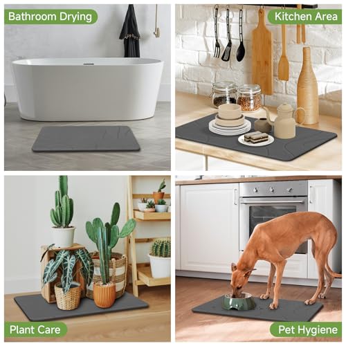 Stone Bath Mat 2 Pack - Dark Grey-Wave Diatomaceous Earth Fast Drying Non-Slip