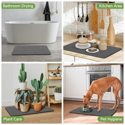 Stone Bath Mat 2 Pack - Dark Grey-Wave Diatomaceous Earth Fast Drying Non-Slip