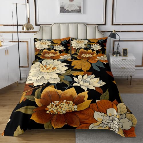 Feelyou King Size Floral Bedspread Set with Pillowcases - Spring Boho Quilted Coverlet in Black White Green Yellow